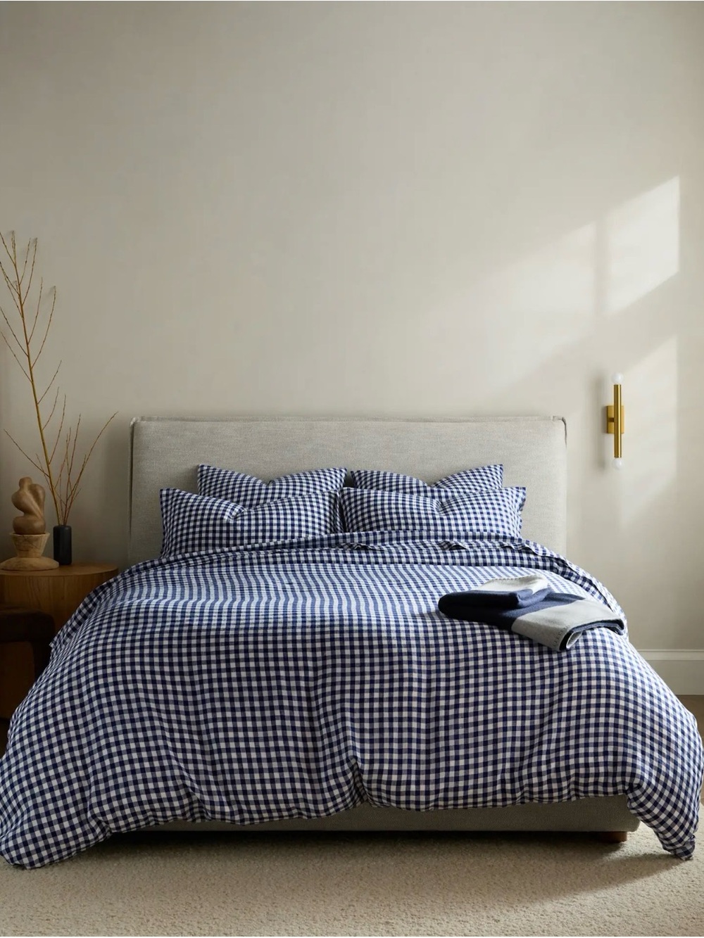 European Linen Navy Gingham Twin Duvet Set - Retail $154